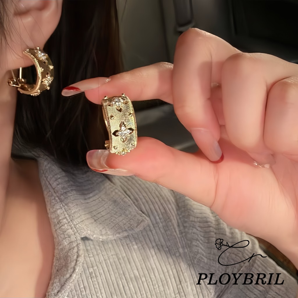 PLOYBRIL แฟชั่นเกาหลีโลหะลวดวาดกลวง พลอยเทียม ต่างหูดอกไม้นักเรียนหญิงเครื่องประดับของขวัญ E012