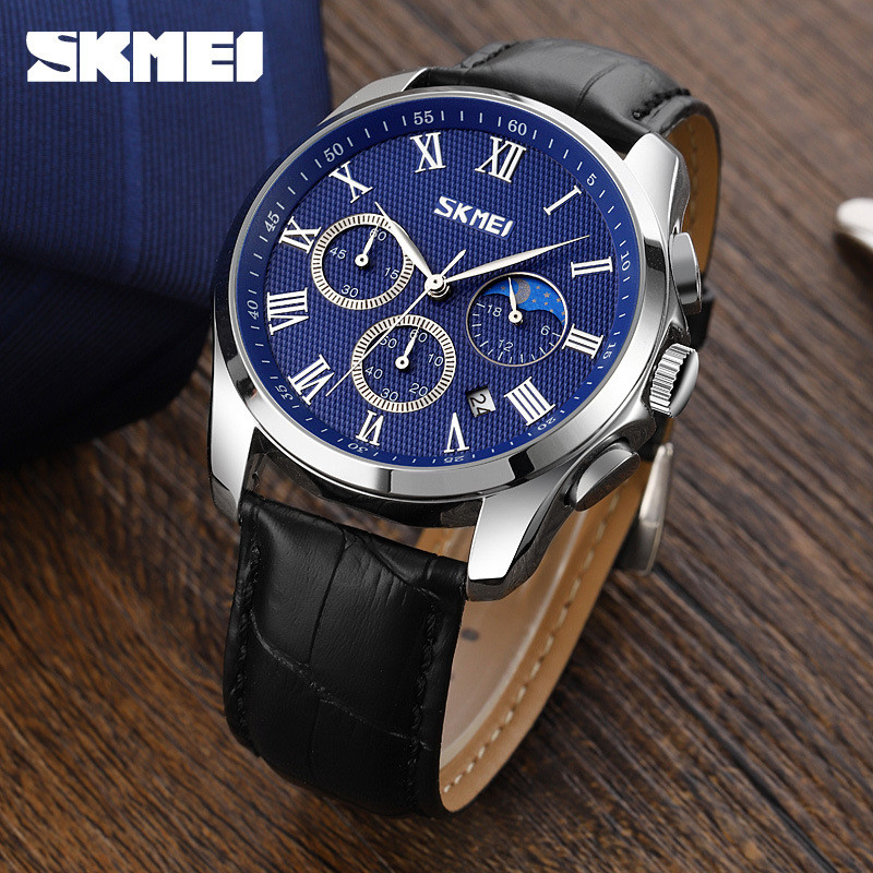 SKMEI Three-Eye Multi-Function Chronograph Sports Watch Mens Moon Phase Student Business Quartz Watc