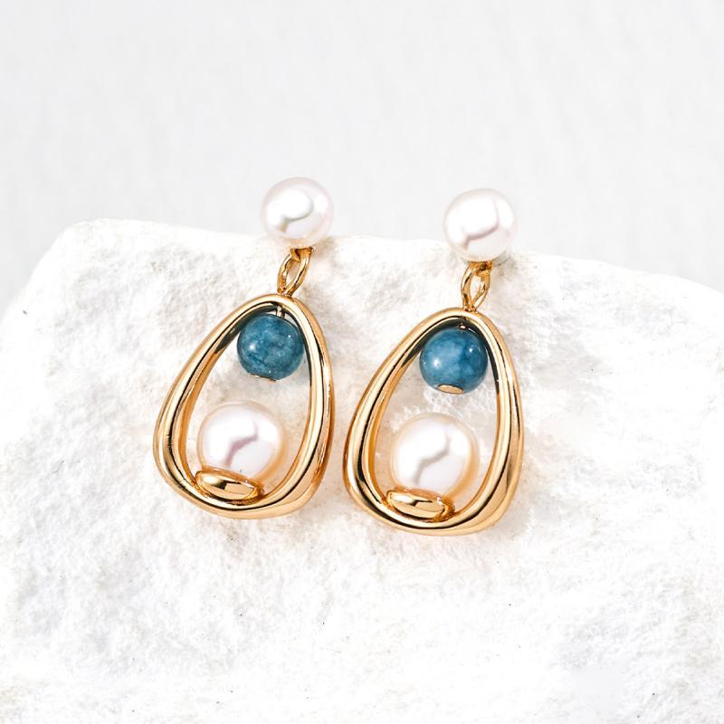 ต่างหูไข่มุก azurite ธรรมชาติ