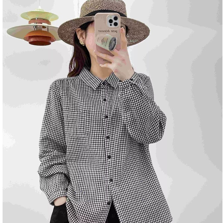 เสื้อเชิ้ตแขนยาวผ้าฝ้ายแท้สำหรับผู้หญิง ปกโปโล ดีไซน์คาร์ดิแกนลายสก็อต เหมาะสำหรับสวมใส่ในฤดูใบไม้ผลิและฤดูใบไม้ร่วงW689 - รูปที่ 6