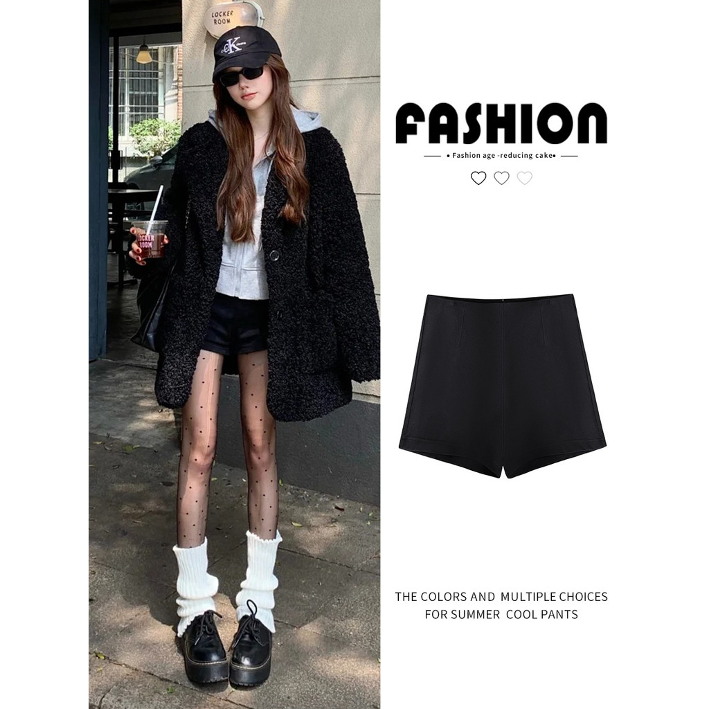 !黑色力短裤女2025新款春秋冬辣a字高腰显瘦外穿热裤กางเกงขาสั้นยืดสีดําผู้หญิง 2025 ฤดูใบไม้ผลิและฤดูใบไม้ร่วงใหม่0st4w88s8