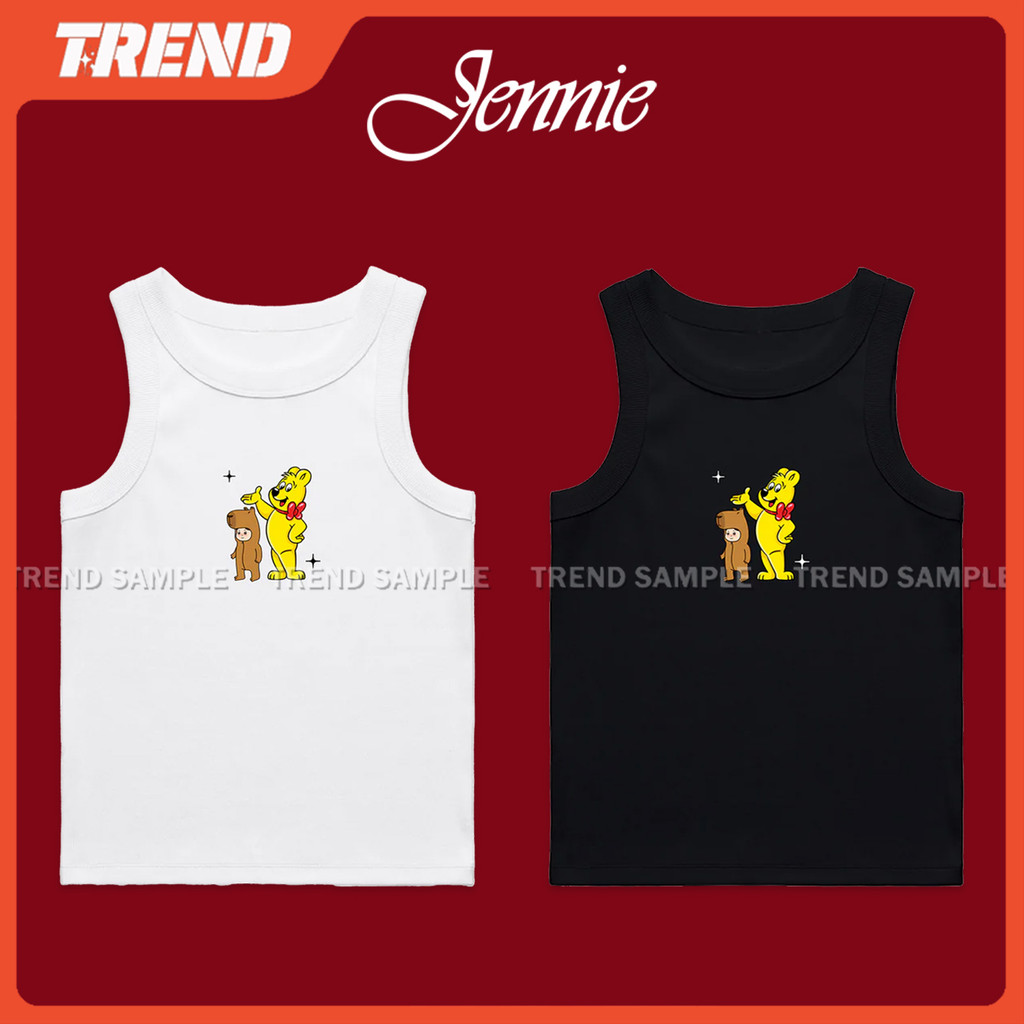 KPOP BLACKPINK JENNIE X Haribo Merch Cotton Crop Tank Topผู้หญิงVINTAGEเซ็กซี่พิมพ์เสื้อTee