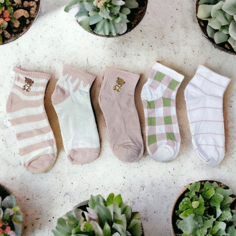 ถุงเท้าผู้หญิง 6755 Small Bear Motif ถุงเท้าข้อสั้นเด็กผู้หญิง ถุงเท้าข้อเท้าน่ารัก HC