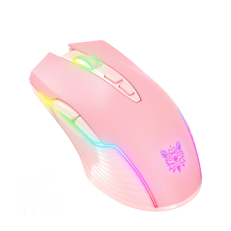 สินค้าใหม่ ONIKUMA CW905 เมาส์สําหรับเล่นเกมไร้สายสีชมพูน่ารัก RG