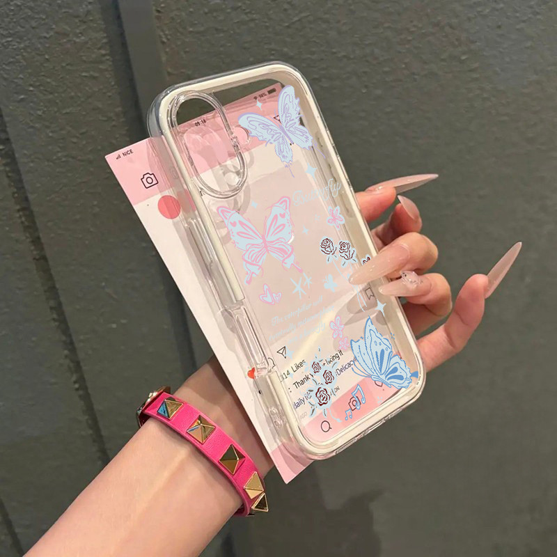 For iPhone ผีเสื้อและดอกไม้ 11 12 เคสไอโฟน 13 14 15 16 17 PLUS B4PRO MAX X XS จัดส่งจากประเทศไทย MAX XR 7/8PLUS
