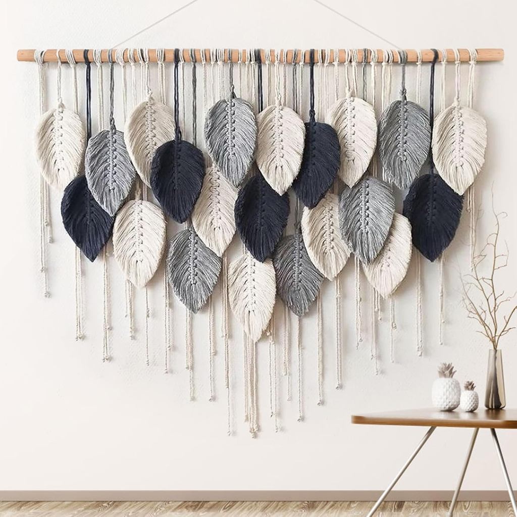 Weldomcor Macrame แขวนผนัง Leaf ทอ Tapestry Bohemian Chic แขวนผนัง Feather ขนาดใหญ่ Handmade Wall Ar