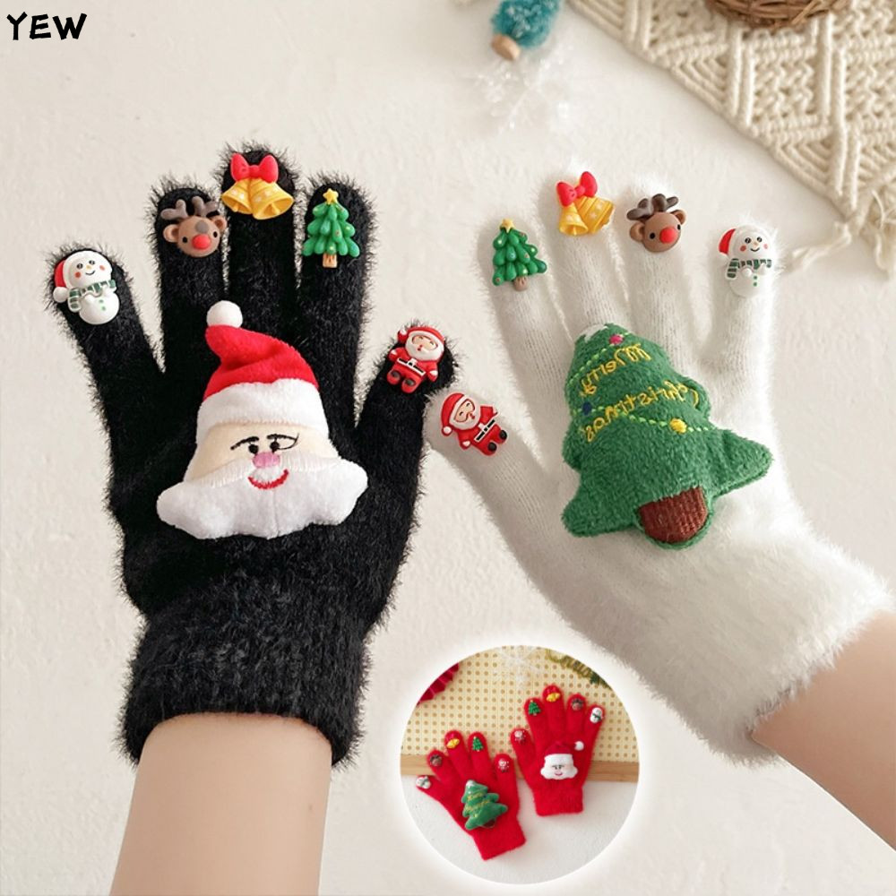 YEW ถุงมือคริสต์มาส, Snowman Xmas Tree Elk ตกแต่งถุงมือฤดูหนาวที่อบอุ่น,การ์ตูนตุ๊กตา Mink กํามะหยี่