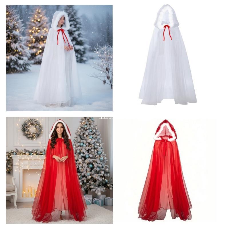 MT Mrs Santa Hooded Cape Vampires Witch Cape Cloak Wizard Robe สําหรับฮาโลวีนคอสเพลย์