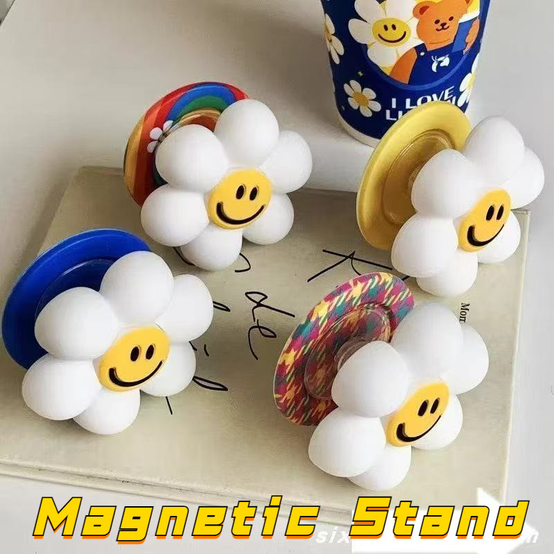 ที่วางโทรศัพท์ Magnetic Attraction Kickstand แฟชั่น 3D Smile ดอกไม้ออกแบบสีสัน Rainbow ขาตั้งพับได้สําหรับโทรศัพท์มือถือ Naked Magsafe กรณีแท็บเล็ตโทรศัพท์มือถือ Anti-drop Bracket