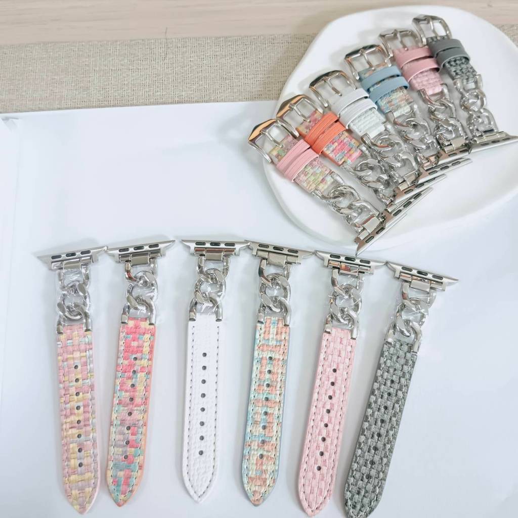 ZMZ สายหนังโซ่ลายทวิต สายนาฬิกา Smartwatch ขนาด 38/40/41/(S10)42mm 42/44/45/46/49mm