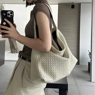 Lune&Velvet กระเป๋าโท้ตถักมือขนาดใหญ่ สะพายรักแร้หรือไหล่ สไตล์วินเทจ