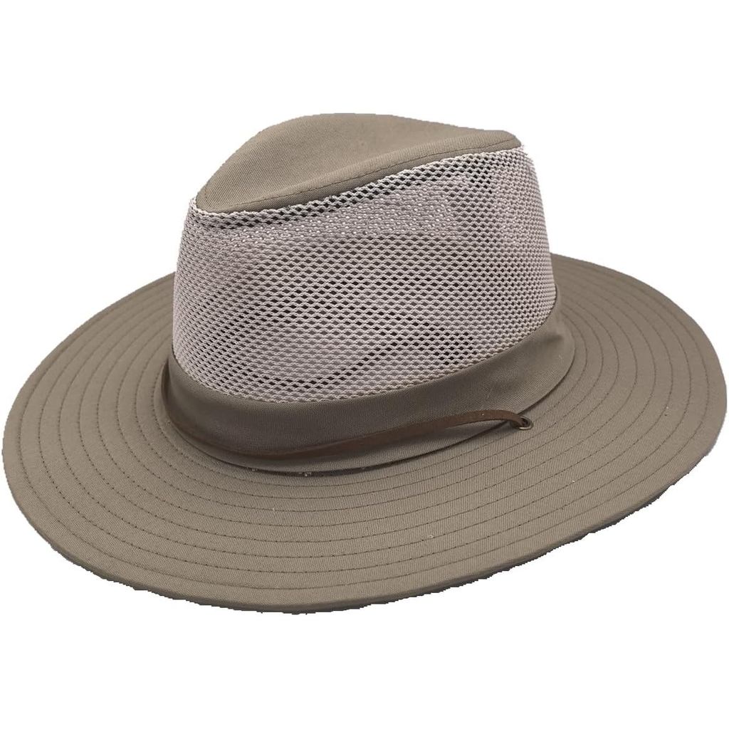 Men's Flat Wide Brim Mesh Safari Outdoor Hat Panama Hat Travel Fishing Hiking with Windproof