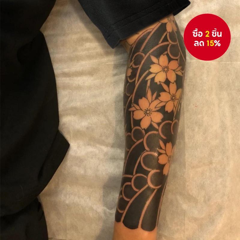 สติกเกอร์รอยสักชั่วคราว กันน้ํา ลายซากุระ แบบครึ่งแขน สไตล์ญี่ปุ่น 15 วัน