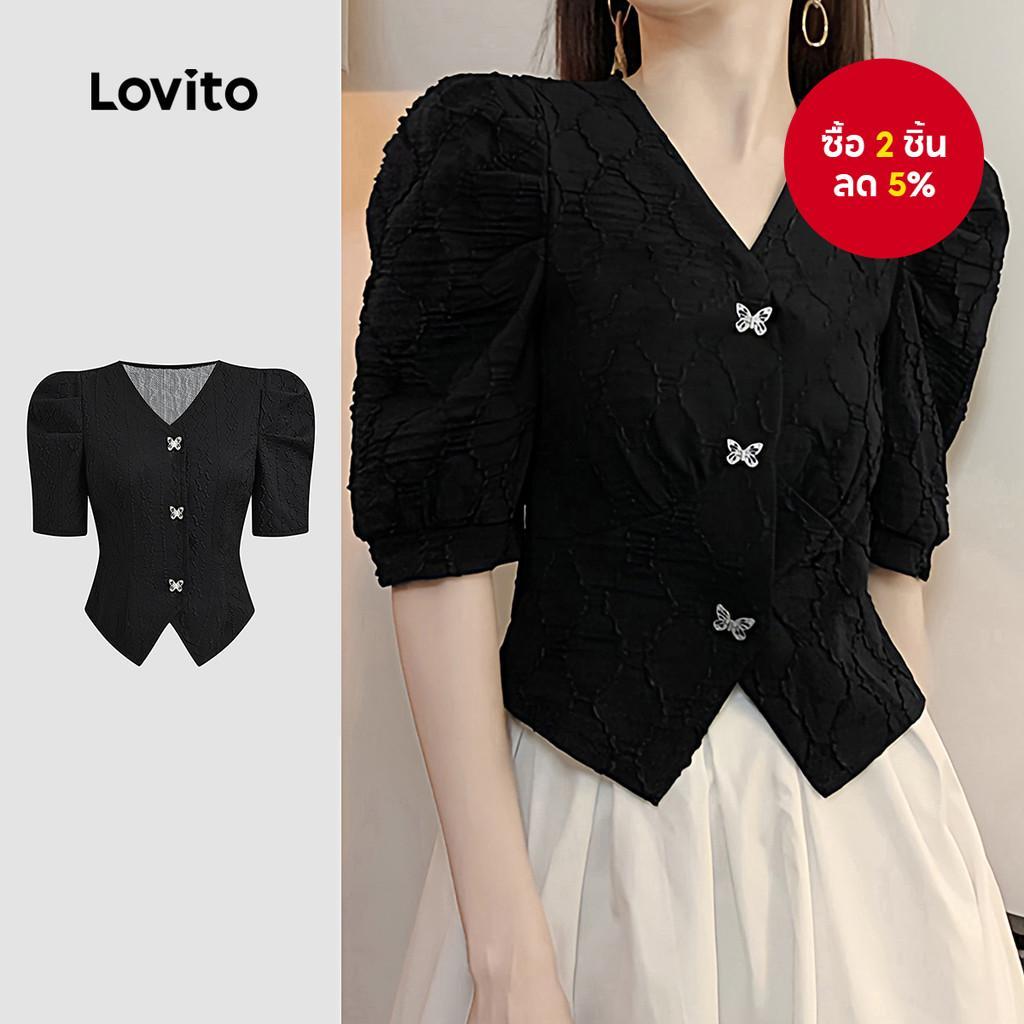 ผู้หญิงเสื้อลําลองปุ่มผีเสื้อธรรมดา L132ED385