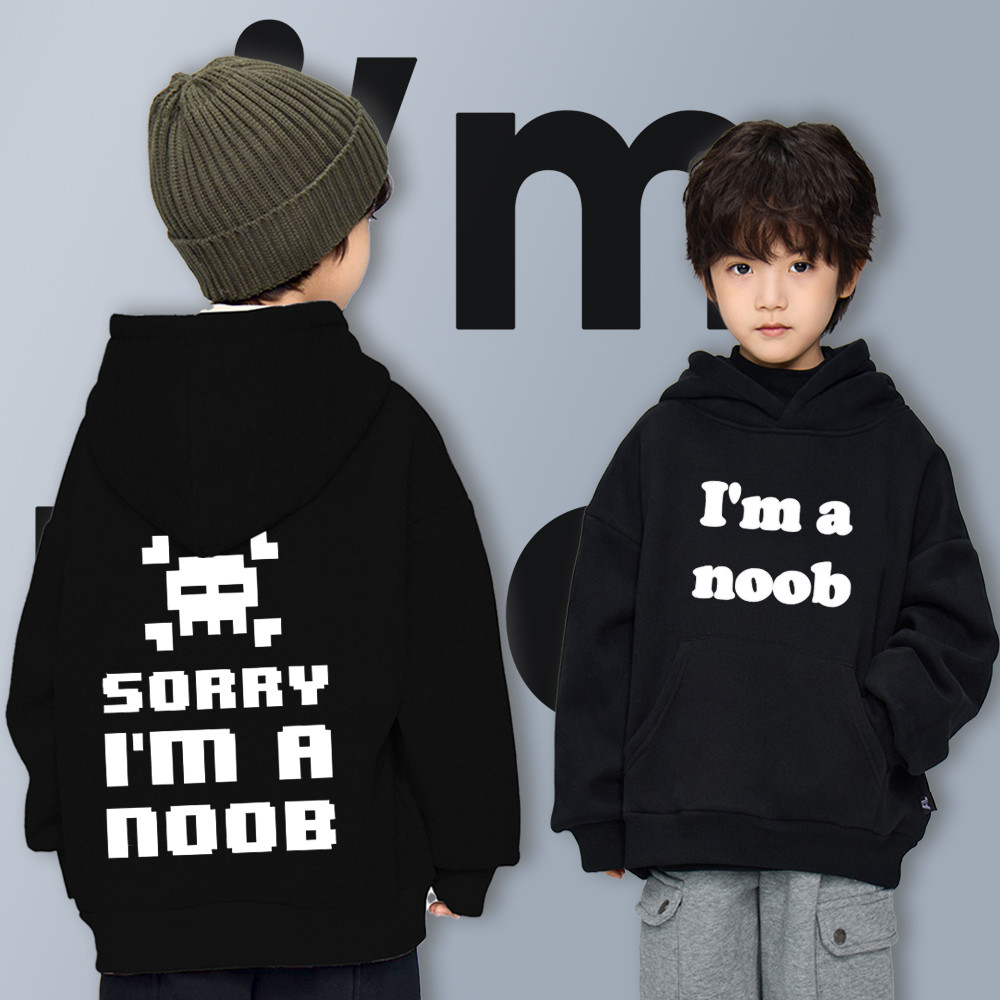 I Am Noob Cotton แขนยาว Hoodie เด็ก Hoodie Cotton Kid'hoodie พิมพ์น่ารักไม่มีการย้อมสี ไม่มีการเปลี่