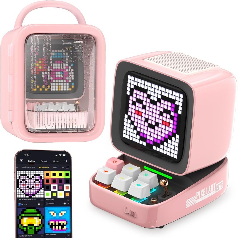 ลําโพง Divoom Ditoopro Pixel Art, ลําโพงบลูทูธย้อนยุคดัง, แกดเจ็ตควบคุมแอป DIY, อุปกรณ์ตั้งโต๊ะน่ารั