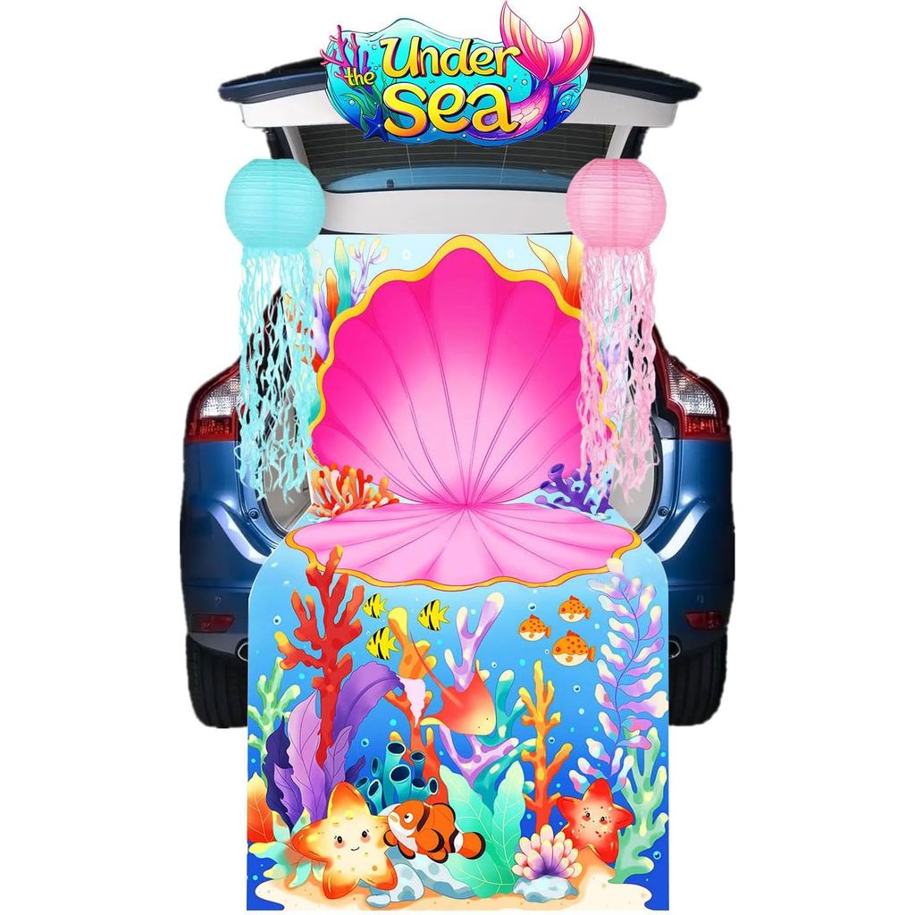 Under The Sea Trunk หรือรักษาชุดตกแต่งรถ Trunk หรือรักษาตกแต่งสําหรับ SUV Mermaid Decor สีชมพู