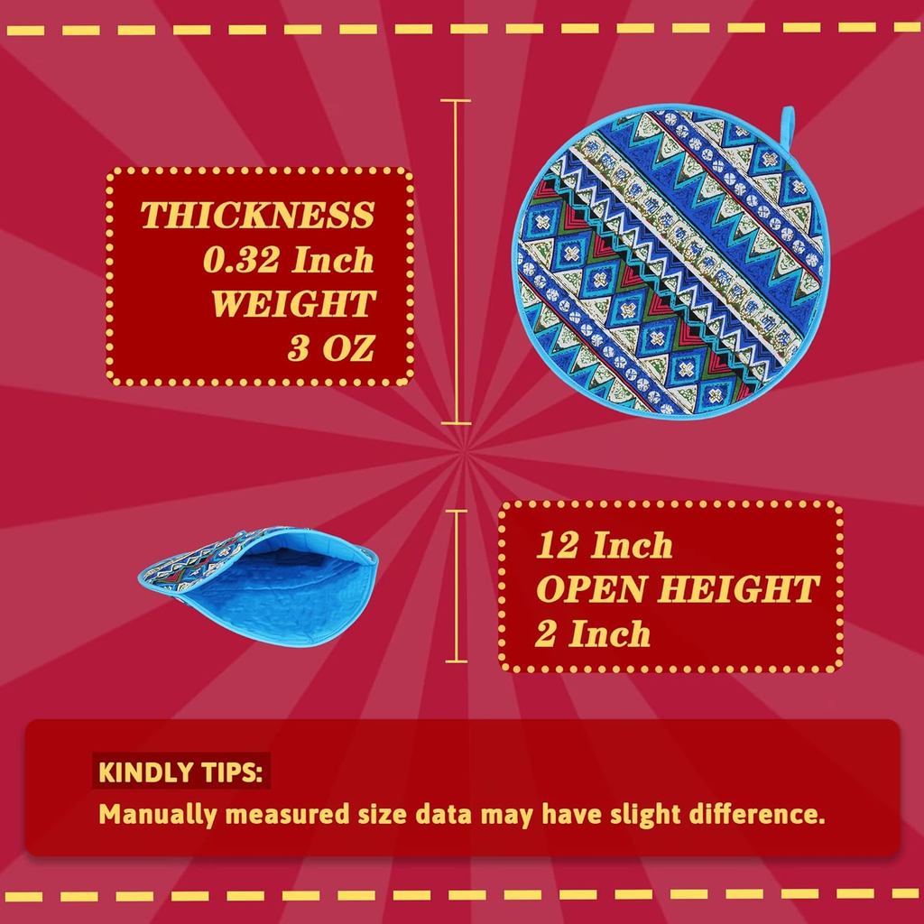 12 Inch Tortilla Warmer Pouch Blue2 Tortilla Warmers Bag for Mexican Food Microwave Safe Tortilla Wa