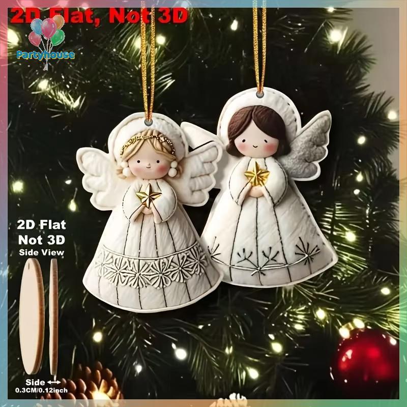 UVIG> 6/12/24/36Pcs Christmas Tree Decor Vintage 2D Christmas Angelสาวจี้ไม้สําหรับบ้านXmas Wallเครื่องประดับตกแต่งใหม่ - รูปที่ 2