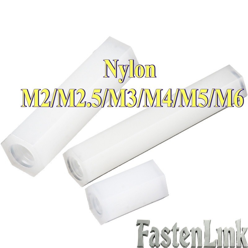 คอลัมน์ไนลอนหัวแบนหกเหลี่ยมแกนผ่านคู่, คอลัมน์แยก, คอลัมน์รองรับพลาสติกสีขาว, คอลัมน์สเปเซอร์ M2/M2.