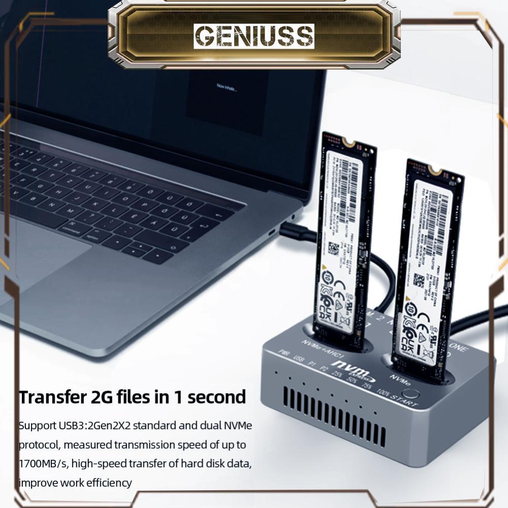 [geniuss.th] Dual-Bay NVME Docking Station USB3.2 Type C M.2 SSD Enclosure Gen2X 20Gbps Solid Disk C