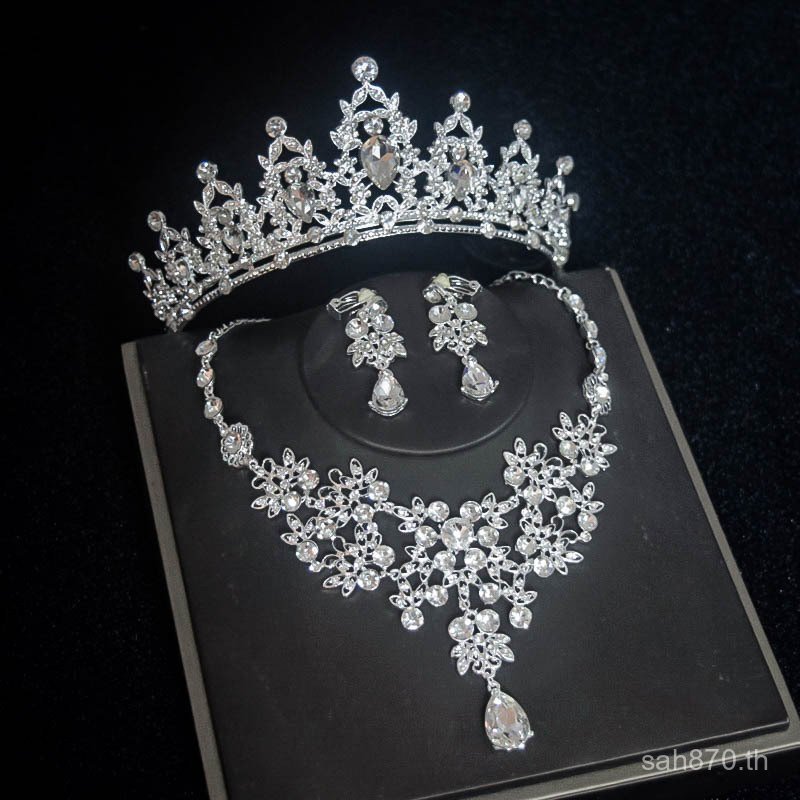 เครื่องประดับสำหรับงานแต่งงาน สไตล์บารอก เครื่องประดับศีรษะเจ้าสาว พร้อมต่างหู สร้อยคอดีไซน์สามชิ้น 