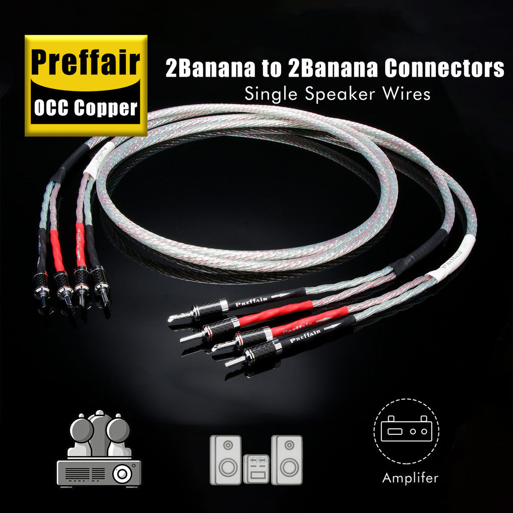 คู่ 7N OCC Silver Plated สายลําโพง Banana to Spade Rhodium Plated คาร์บอนไฟเบอร์ Connector OCC สายลํ