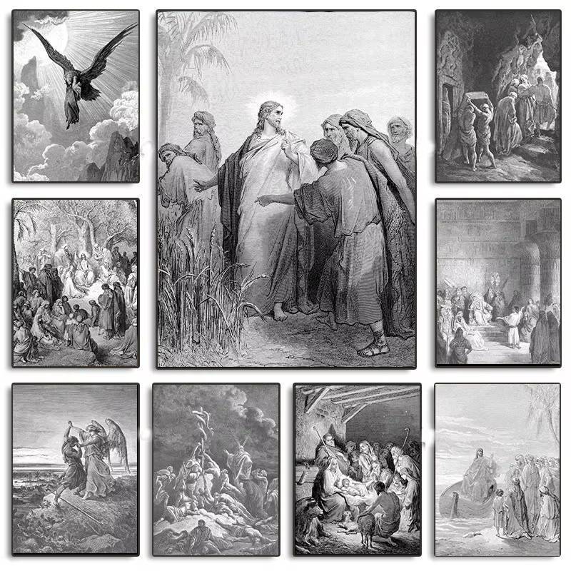 Gustave Dore Vintage Classic Artwork Jacob มวยปล้ํา Angel โปสเตอร์ผ้าใบภาพวาด Wall Art ภาพสําหรับห้อ
