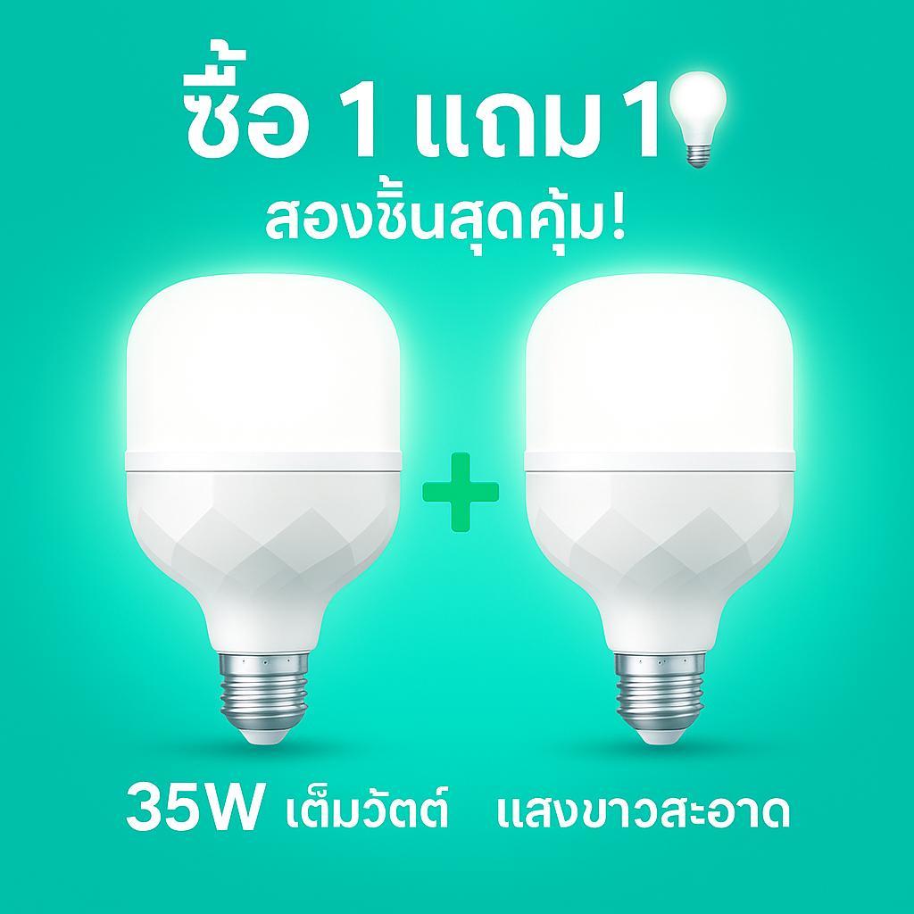 【ซื้อ 1 แถม 1】หลอดไฟ LED 35W ฐาน E27 แสงขาวประหยัดพลังงาน แทนที่หลอดสว่างสูง เหมาะสำหรับโรงจอดรถ โกดัง ห้องใต้ดิน