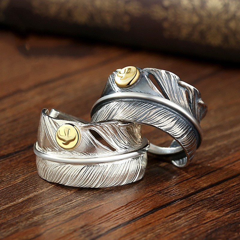 Hot Sale#Open Feather Ring Silver Plated Takahashi Goro Couple Rings Adjustable Handmade Trendy Ring