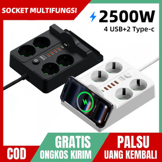 2500W Stop Kontak USB Kabel Serbaguna Multiguna Panjang 2/3/5Meter Original Power Socket 4 Colokan+ 2 TYPE-C + 4 USB
