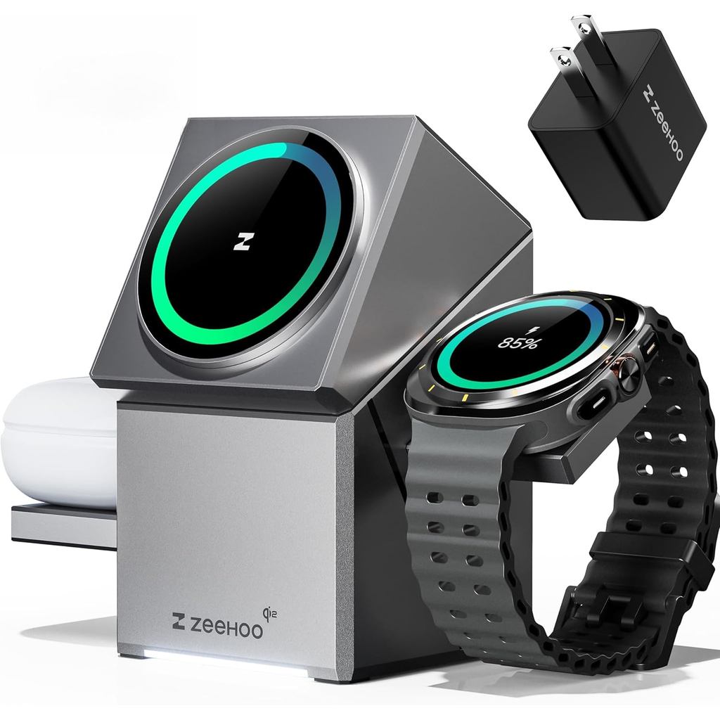 ZEEHOO 3 in 1 Charging Station for Samsung, Qi2 Certified,15W Fast charging, Rotating Wireless Charg