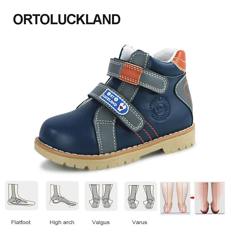 Ortoluckland รองเท้าเด็กเด็กชายรองเท้าหนังกระดูก demi ซีซั่นข้อเท้ายาง footwear
