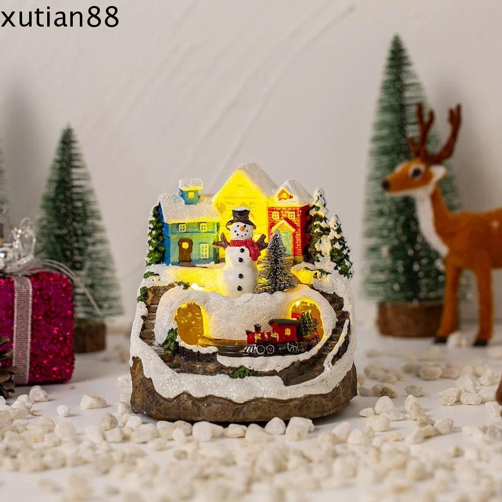 XUTIAN88HH กล่องดนตรีเรืองแสงคริสต์มาส, Vivid ใช้งานง่าย Snow House Music Box, Cretive ประณีตเรซิ่นค