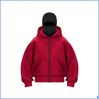 เสื้อฮู้ดแบบซิปสไตล์พังก์สำหรับผู้ชาย มาพร้อมดีไซน์ฮู้ดคู่แล…