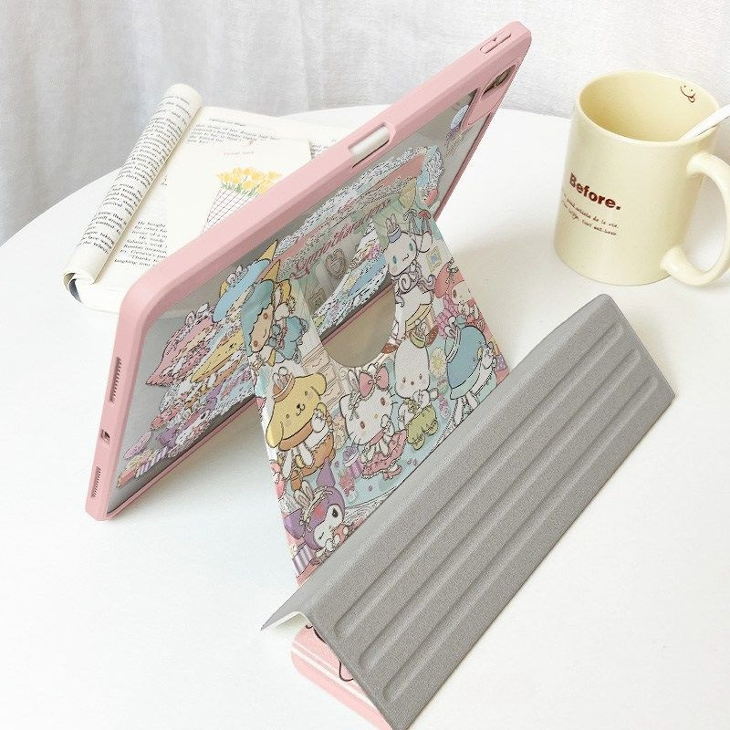 เคสไอแพด A16 Gen11 Air 7 M3 2025 Pro 11 2024 Air 6 5 4 10.9 Gen10 Gen9 Gen8 Gen7 10.2 กรณีการ์ตูน Sanrio พร้อมดินสอสล็อต 720° การหมุน - รูปที่ 6