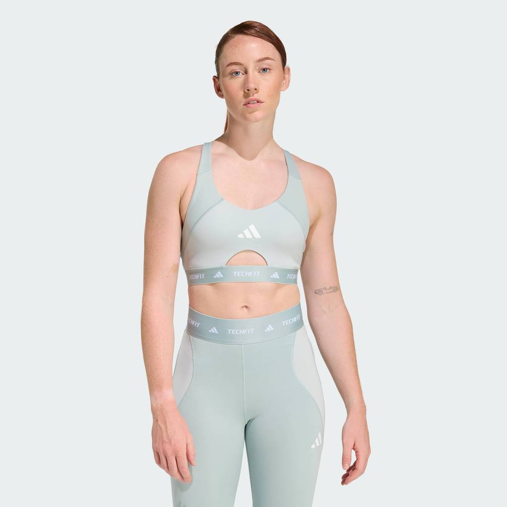 adidas Gym & Training บราซัพพอร์ตระดับปานกลาง TECHFIT Workout Color Block ผู้หญิง สีเขียว JY8358