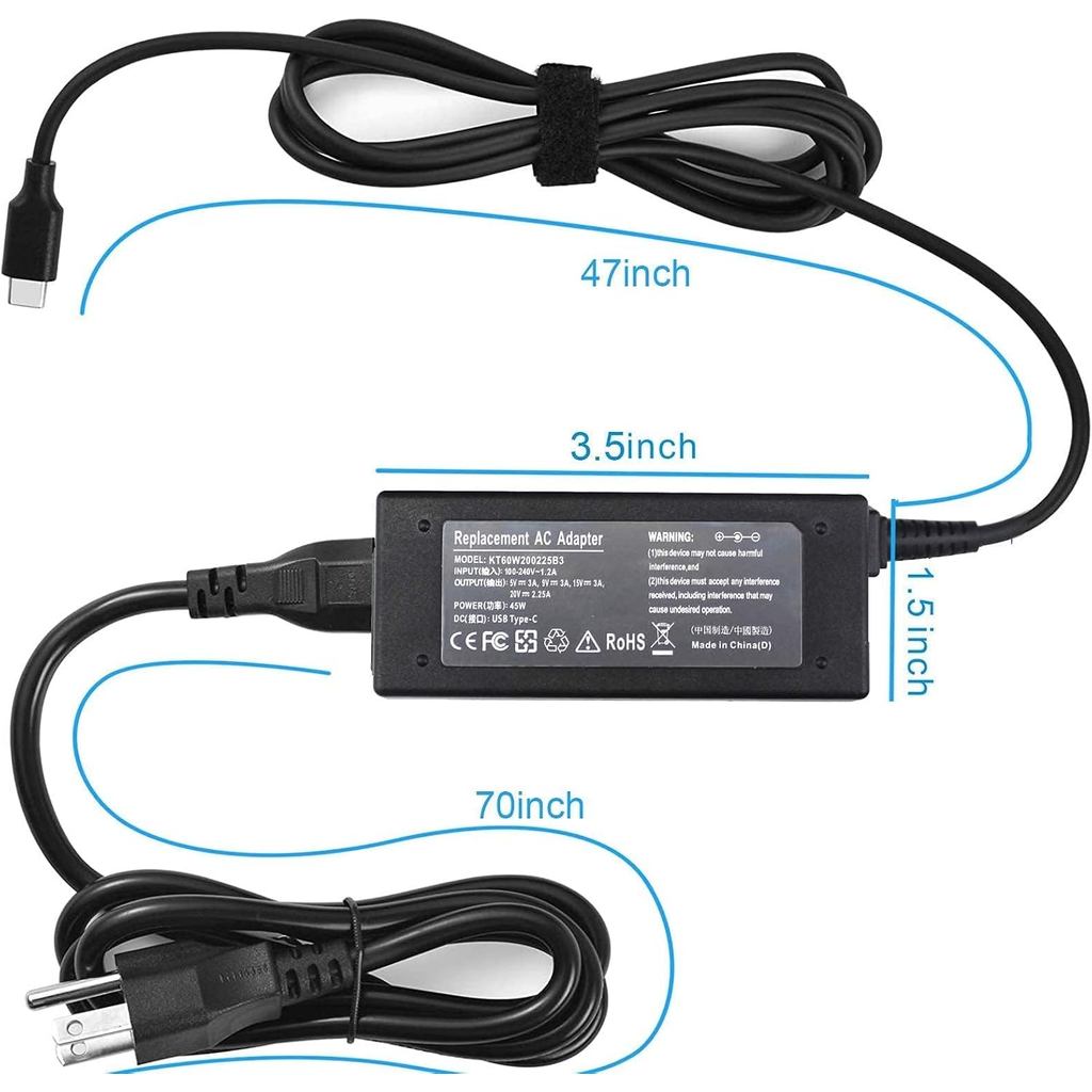45W USB-C Laptop Charger for Lenovo Yoga C940 C740 S730 720 730 720-13IKB 730-13ikb 730S 910 920 920