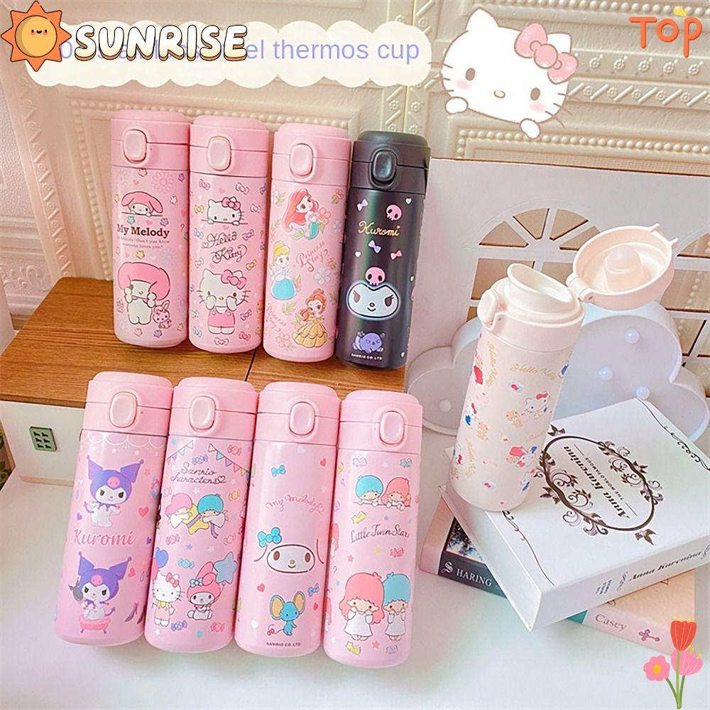SUNRISE SANRIO แก้วน้ําสูญญากาศ, 420ML เด็กล็อคสวิทช์ขวดน้ําความร้อน, 304 สแตนเลส Kuromi Cinnamoroll