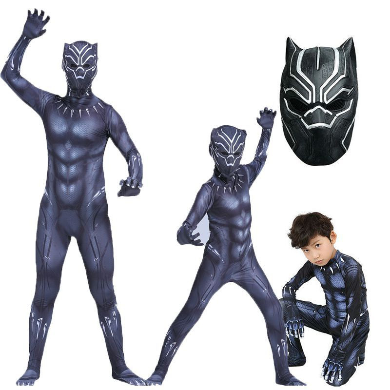 Black Panther แฟนตาซีภาพยนตร์ Superhero คอสเพลย์ Zentai Jumpsuit สําหรับเด็กและผู้ใหญ่ 8FHC