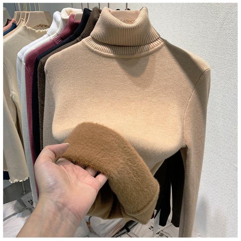 เสื้อสเวตเตอร์คอเต่าผู้หญิงฤดูใบไม้ร่วงและฤดูหนาวเสื้อสเวตเตอร์กำมะหยี่หนาใหม่ ฐานด้านบนที่อบอุ่น