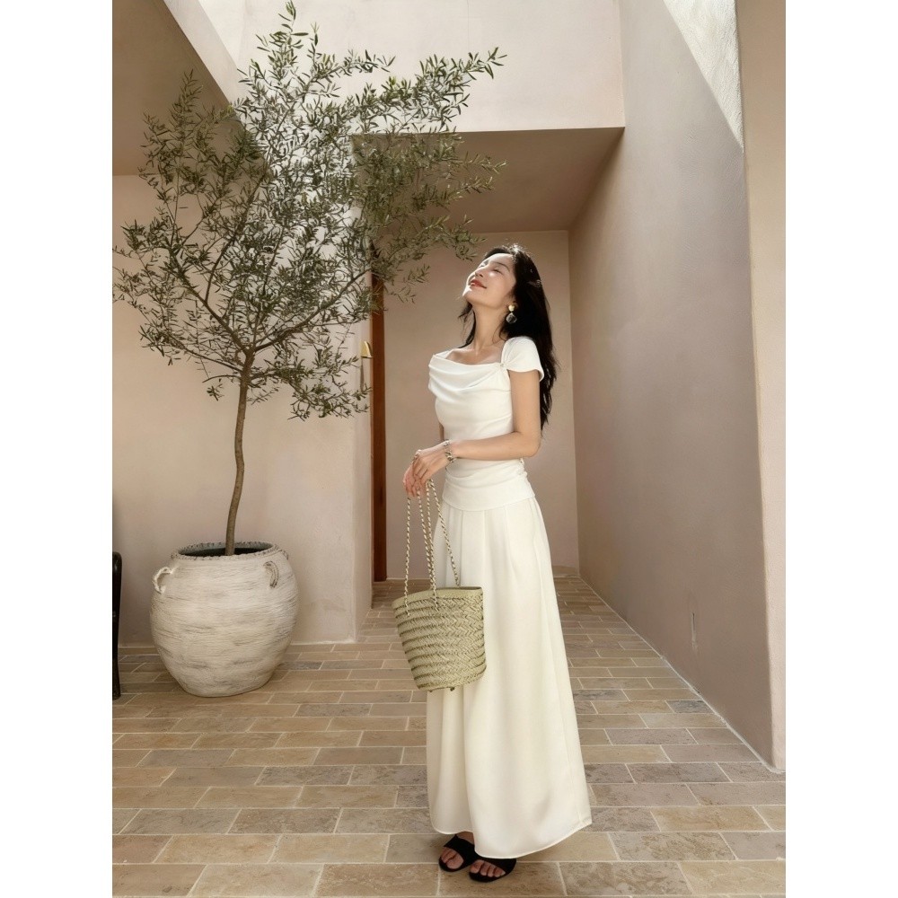 SuperCandy🌷เสื้อเปิดไหล่พร้อมหัวเข็มขัดโลหะ เสื้อยืดทรงสลิมฟิตลำลองพื้นฐาน เสื้อแขนสั้นสีน้ำตาลสำหรับผู้หญิง - รูปที่ 7