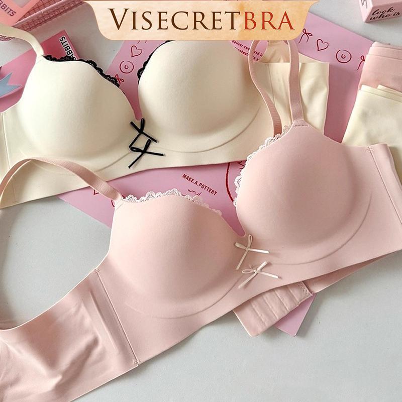 Bra Bra Bra Bras ผู้หญิง Bras Molded Lace Trim หนาเบาะ Lift Up เบาะน่ารัก Bow Tie 2-String Bra -- 25