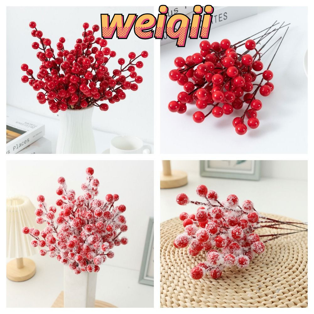 WEIQII 10 ชิ้นสาขาเบอร์รี่สีแดง,สีแดงกับ Frost Christmas Berry สาขา,พรรคอุปกรณ์ DIY เครื่องประดับงาน