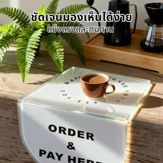 【พร้อมส่งจากไทย】ป้ายอะคริลิค 15x15cm ป้ายติดเคาน์เตอร์ ป้ายติดโต๊ะ ORDER & PAY HERE