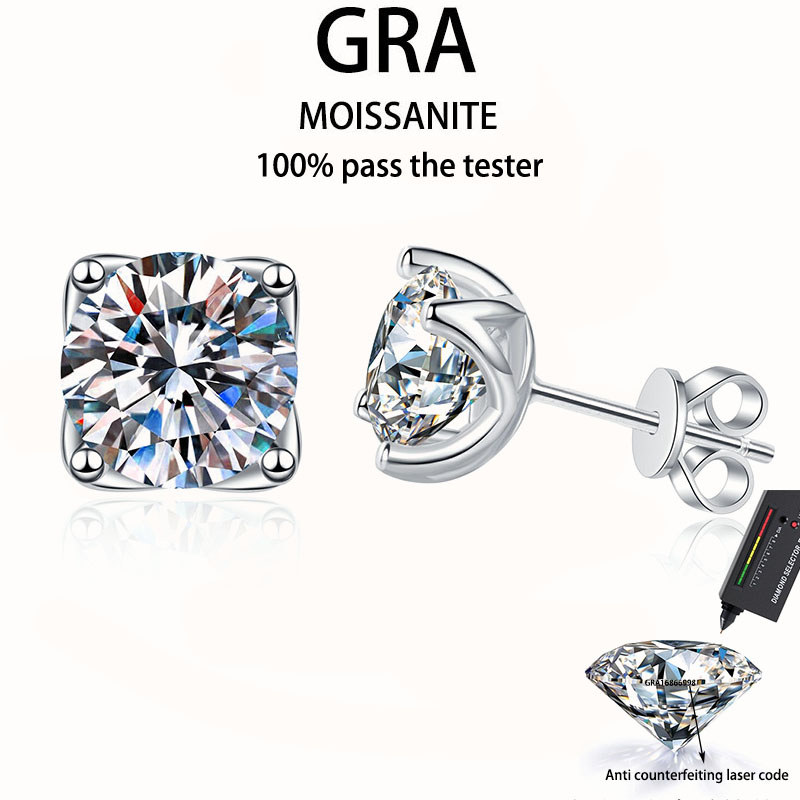 ใบรับรอง GRA ติดต่างหู Moissanite 1ct-4ct, s925 Pure Silver Plated Platinum Simple Petal Diamond ต่า