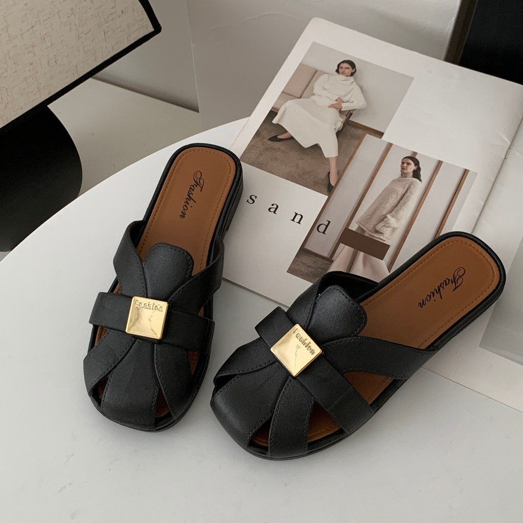 H-Retail Store1 รองเท้าแตะผู้หญิง แฟชั่น ส้นแบน พื้นนุ่ม ฤดูร้อน ระบายอากาศ ใส่ไปข้างนอก แบบสวม กันลื่น BB024