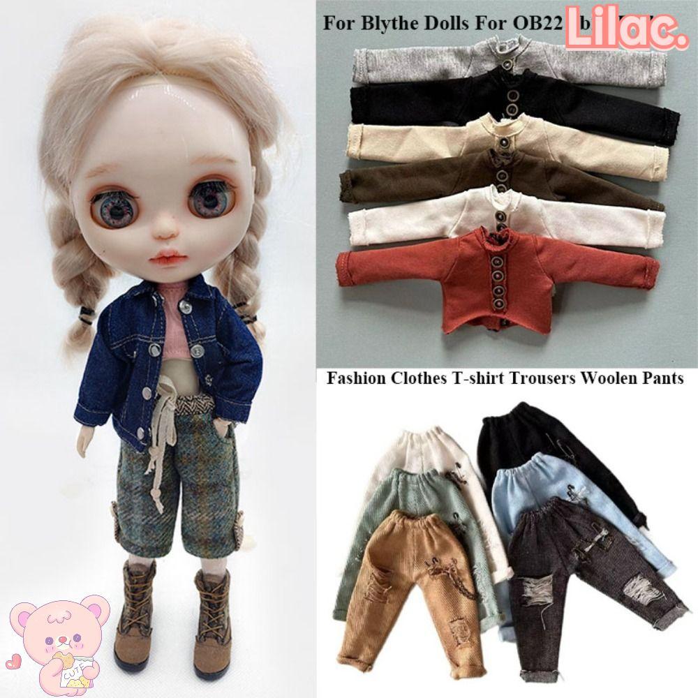 LIILACC Casual Top, DIY น่ารักเสื้อยืดกางเกง,แฟชั่น Mini กางเกงทําด้วยผ้าขนสัตว์สําหรับ Blythe ตุ๊กต