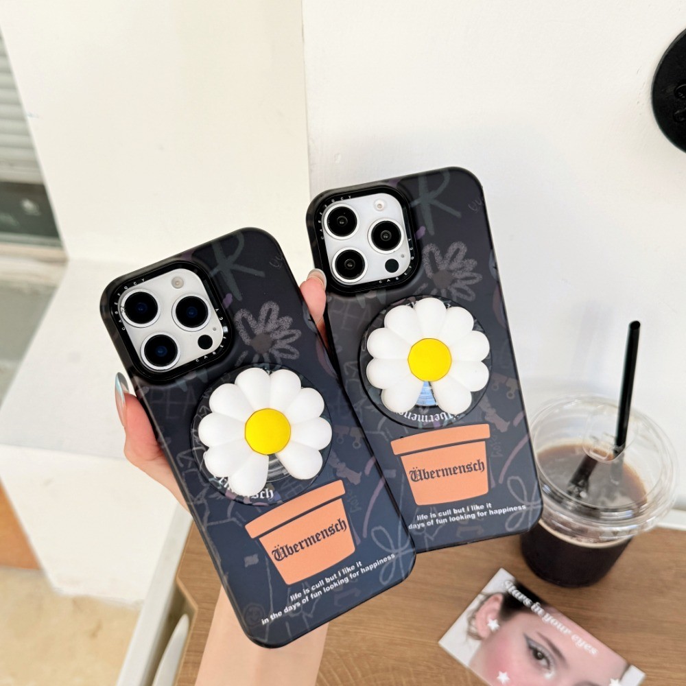 ฝาหลังสําหรับ IPhone 14 15 16 Pro Max 17 Pro กรณี 3d GD Daisy ดอกไม้วงเล็บแม่เหล็กดึงดูดกันกระแทกเคส