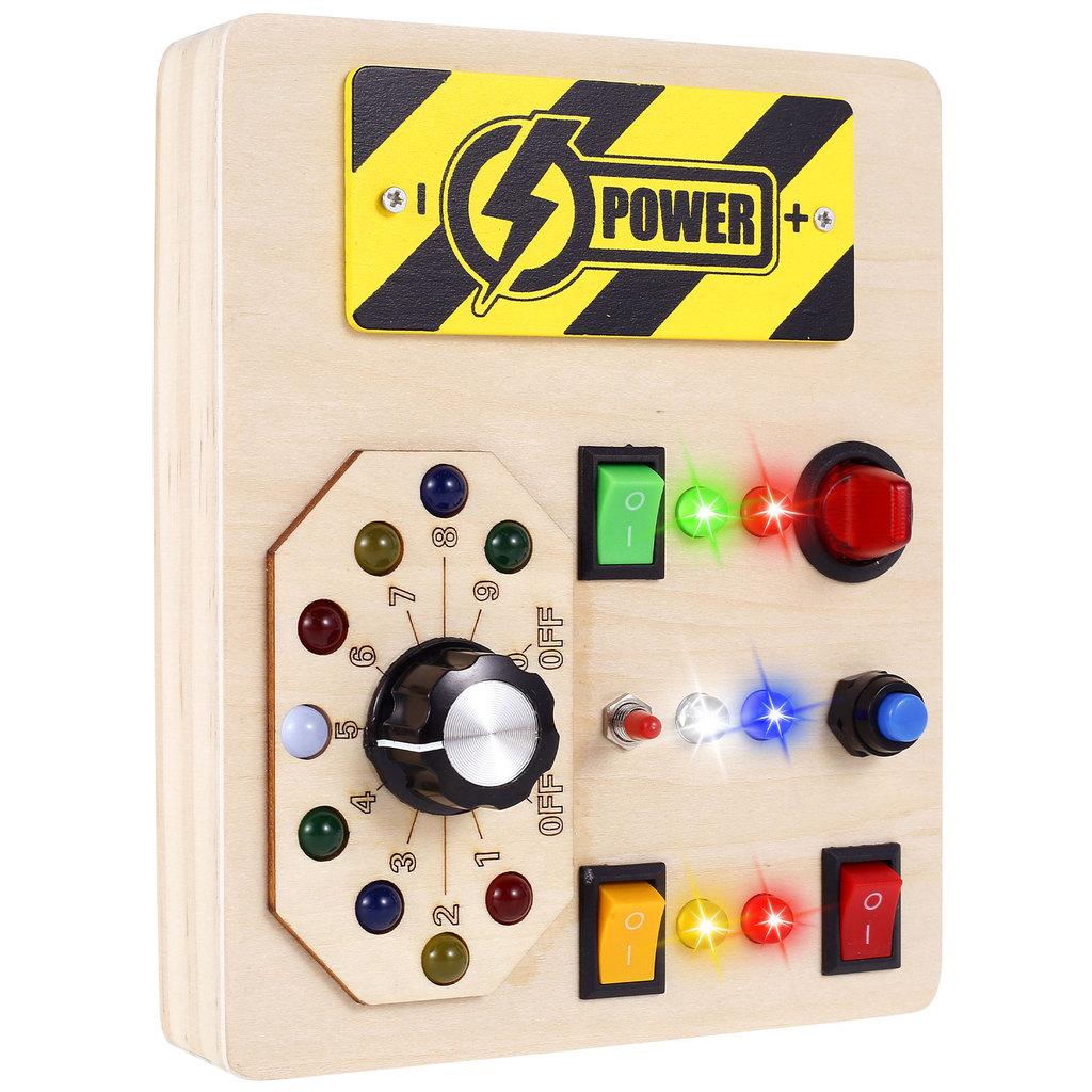 Montessori Busy Board สวิตช์ไฟ LED Busy Board ไม้ Sensory ของเล่นแบบพกพา Busy Board พร้อมไฟ LED ปุ่ม